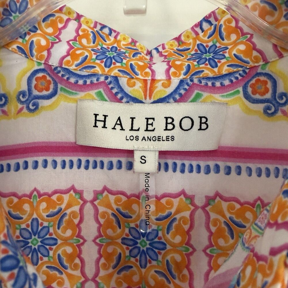 Hale Bob Trinia Medallion Print Cotton Button Front Blouse Bishop Sleeves Size S - Picture 4 of 13